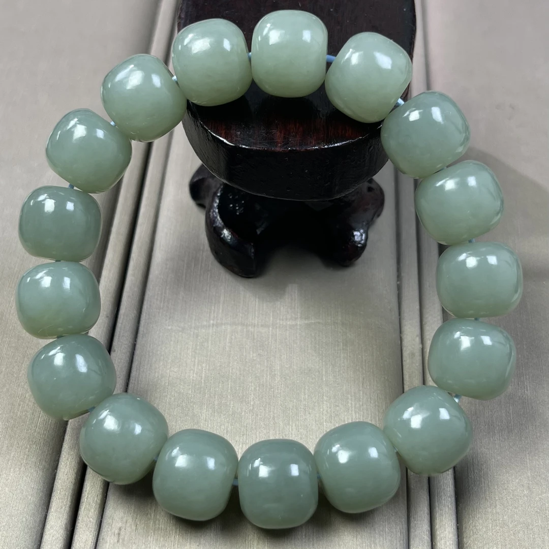 天然和田玉13mm老型珠手串细料新疆且末天空蓝油润一物一证单圈