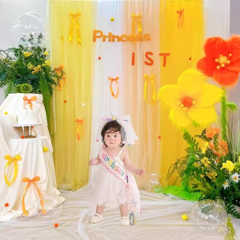 女宝宝1周岁宴儿童生日派对布置网红ins风仙女纱蓬蓬纱网纱布置