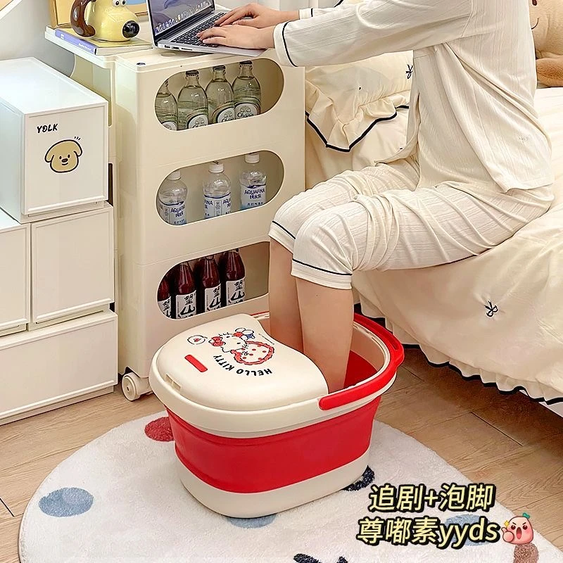 新款加厚泡脚桶Hellokitty足浴盆家用洗脚盆足底按摩带盖保温