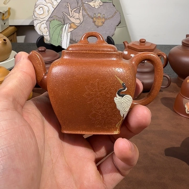 得***叻茶壶紫砂泥绘就方