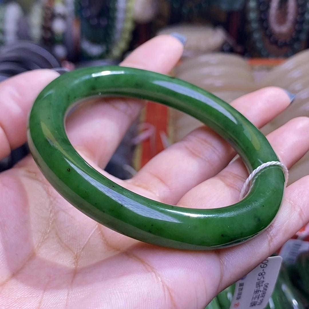 和田玉未镶嵌颈饰碧玉满色满绿7号矿老料收藏手镯58.8圈