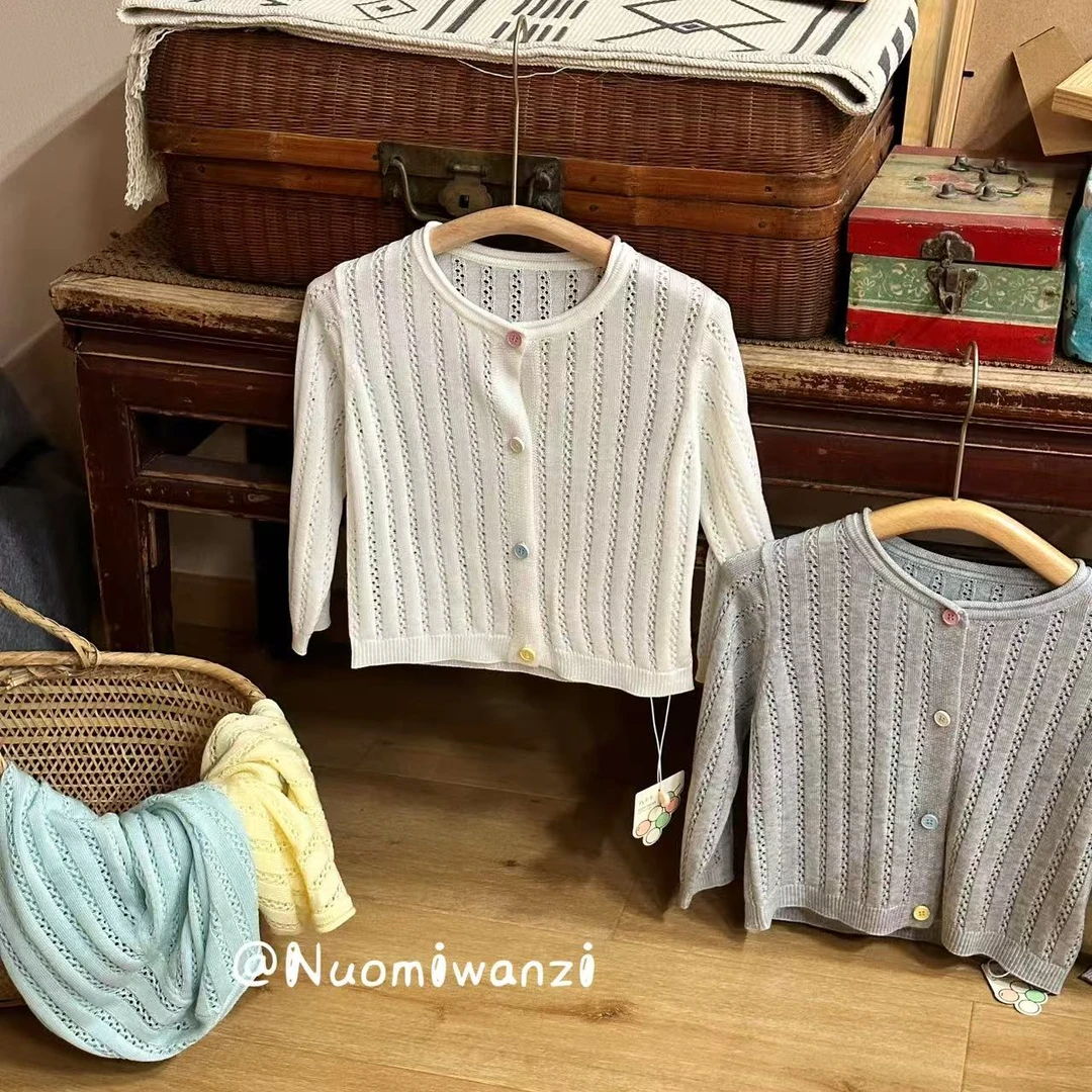 丸子十【现货】儿童百搭镂空木耳边针织毛衣（夏款）WZJ-52312