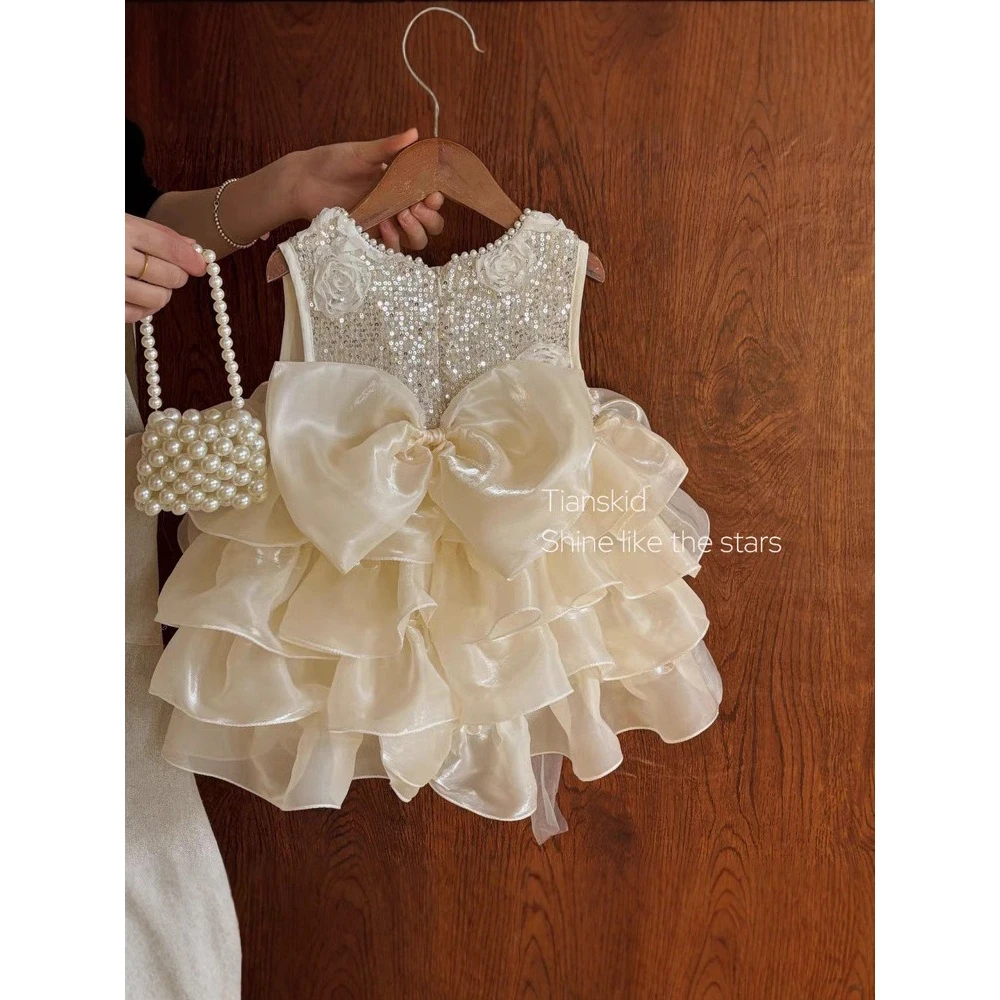 S女童公主裙2025新款夏装中小童重工连衣裙女宝宝生日周岁礼服裙