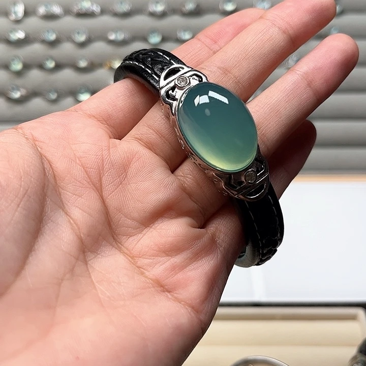 银S925镶嵌岫玉戒圈