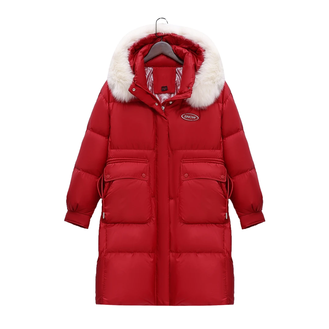 TFK 2025年新款女士时尚连帽中长毛领鹅绒服HD36928