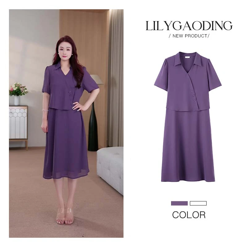 莉莉定制女装夏季新款简约时尚大方气质显瘦假两件连衣裙ZB6893