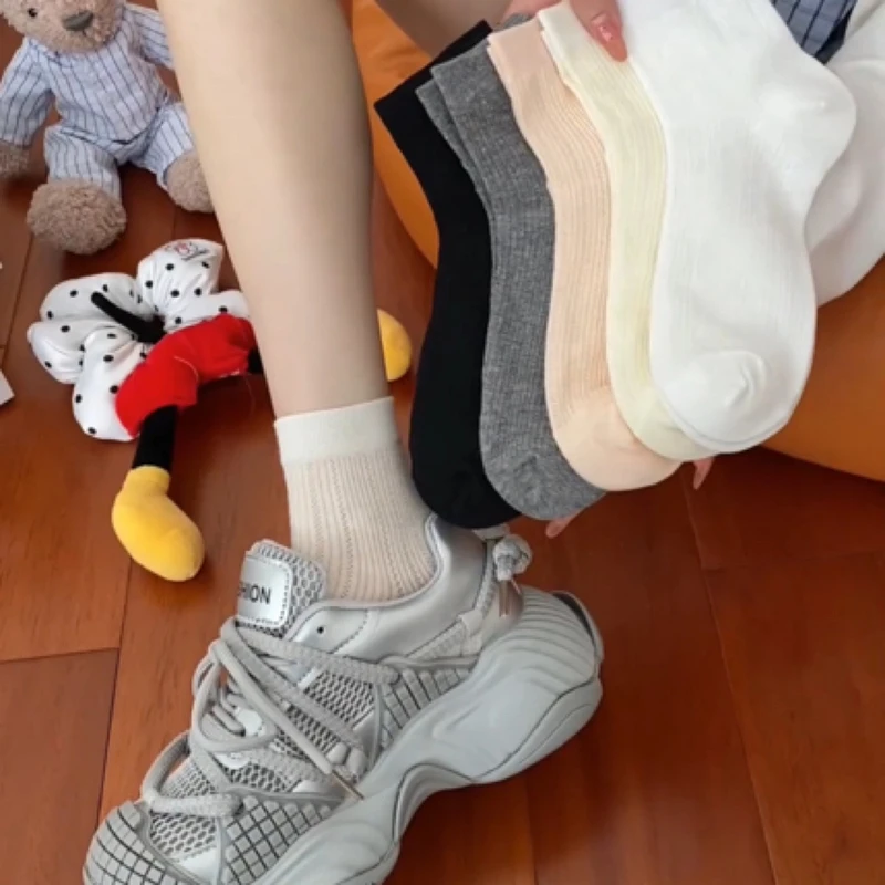 夏季薄款镂空网眼袜优雅芭蕾风袜子女中筒透气吸汗纯色短袜