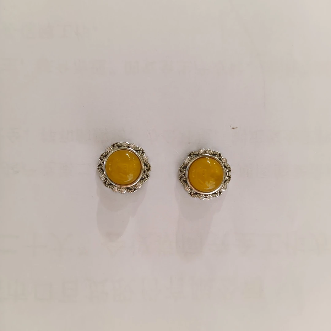 CBAI/菜百BD 银S925琥珀耳饰 复古搭配耳饰