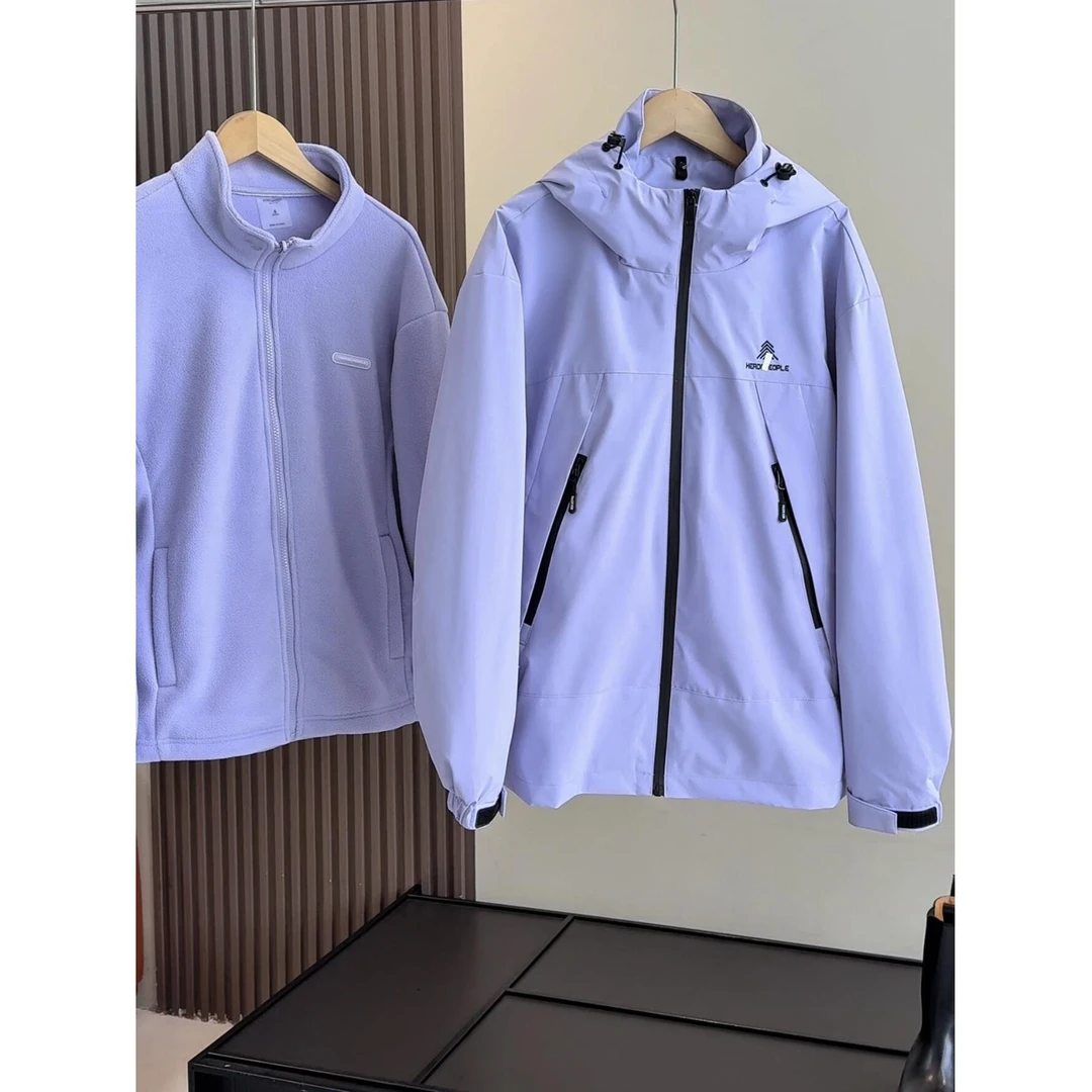 二合一冲锋衣外套女冬季新款工装连帽短外套防风上衣内胆两件套潮