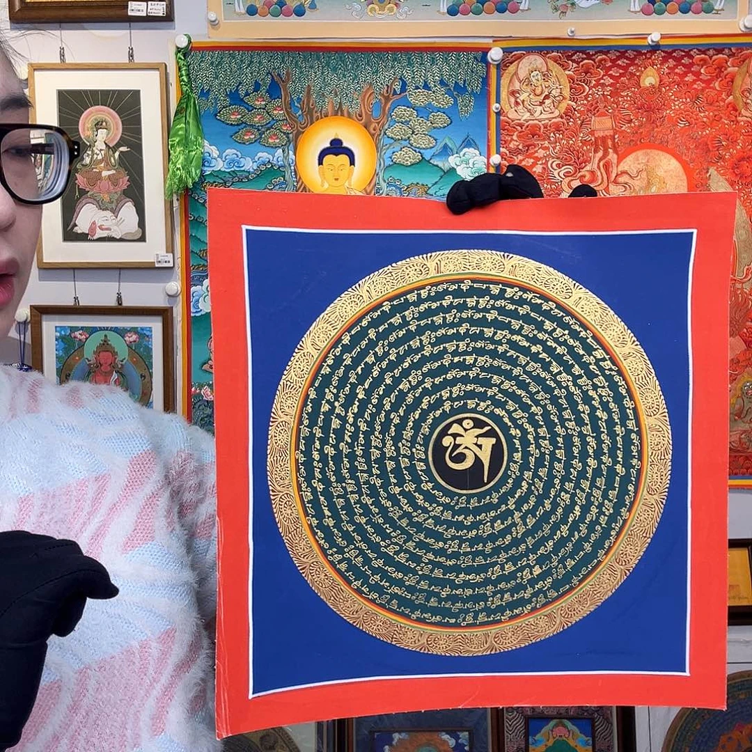 装裱画纯手绘唐卡30厘米左右六字真言