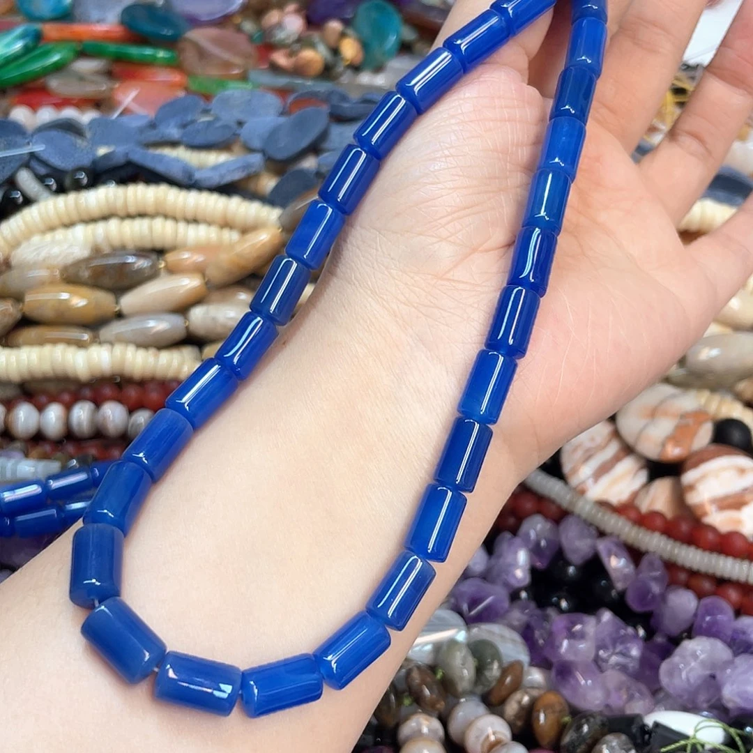 玛瑙/玉髓合金珠宝半成品巴西蓝玛瑙桶珠卡8/12一条