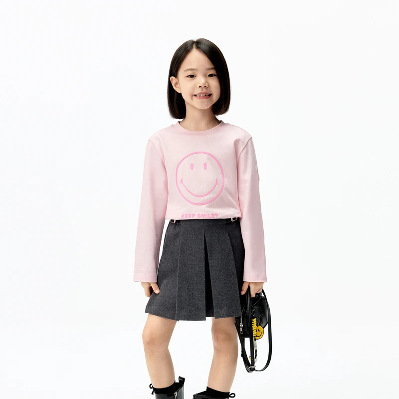 Smiley联名系列littlemoco童装25冬装新款长袖t恤笑脸上衣