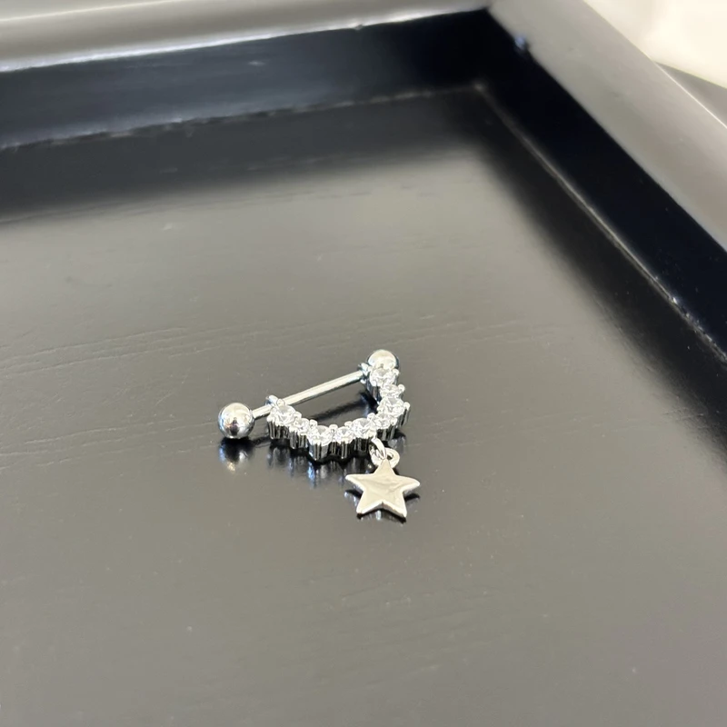 铜合金合成锆石耳饰 五角星链条耳钉EJ1116（一个）