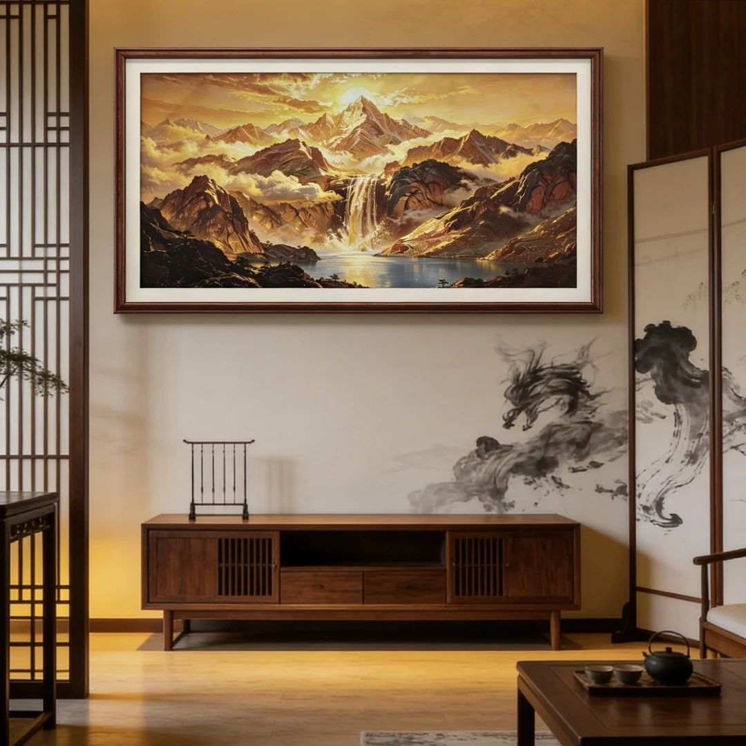 张俊龙原创油画日照金山客客厅办公室茶室沙发背景装饰版画会议室