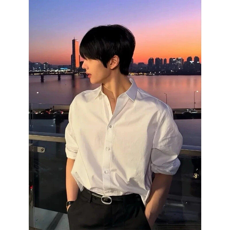 白色长袖衬衫男款春季西装内搭cleanfit衬衣美式高级感发型师外套