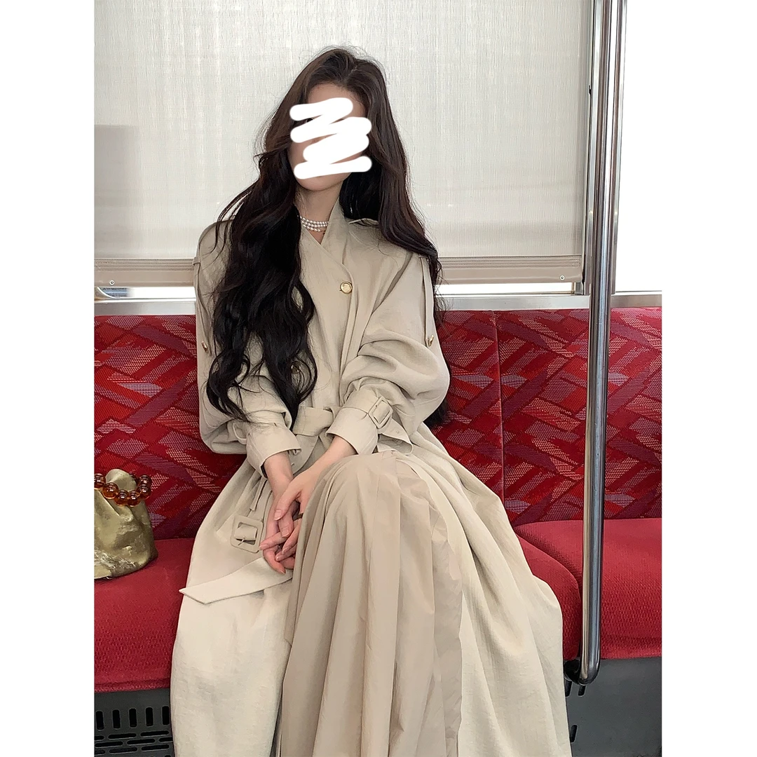 【金金专属】风衣女2025新款中长款外套高个子亚麻大衣早秋穿搭