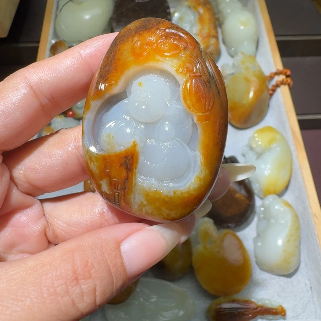 和田玉银S925镶嵌吊坠(不含链)