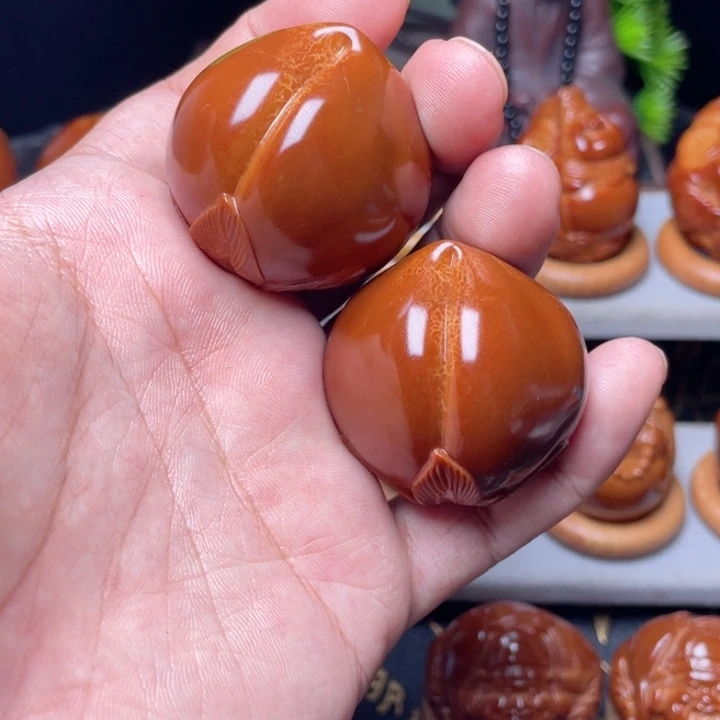 把件橄榄核寿桃手球3.7
