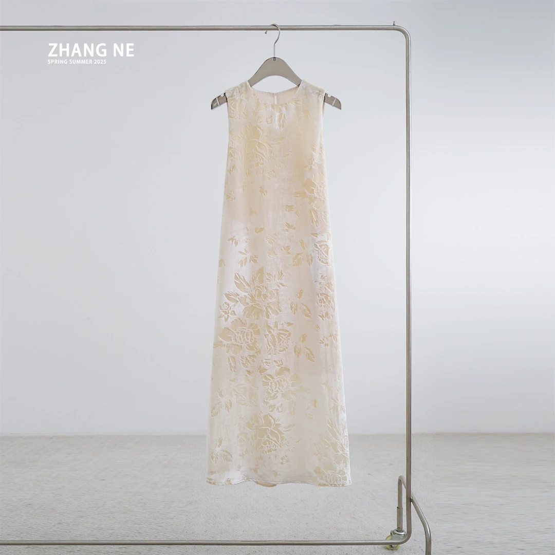 【秋季新款】人丝丝绒设计师款圆领中式风女士连衣裙-25052012393