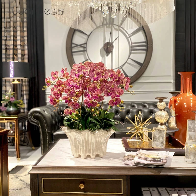 轻奢蝴蝶兰高档仿真花客厅落地酒店大堂盆景兰花假花摆设件装饰花