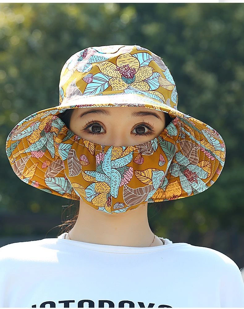 防晒遮阳帽口罩一体夏季透气新款遮脸户外防尘紫外线采茶遮阳帽子