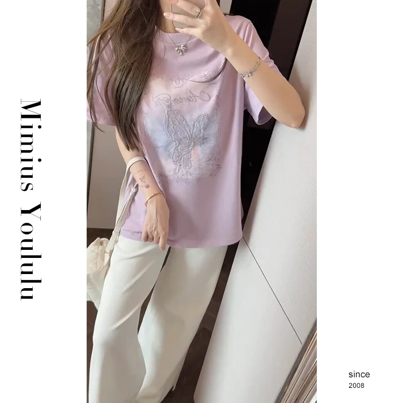 【mimius】P 重工蝴蝶绣花圆领短袖T恤 G07265