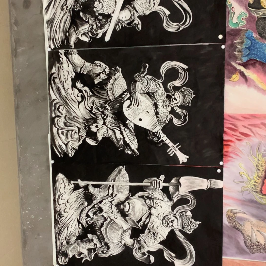 国画?****间120/80手绘四大天王一套