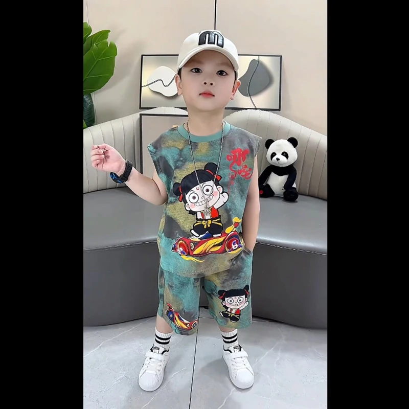 【航妈直播专属】哪吒儿童衣服2026新款男童夏套装时髦帅气宝宝夏装