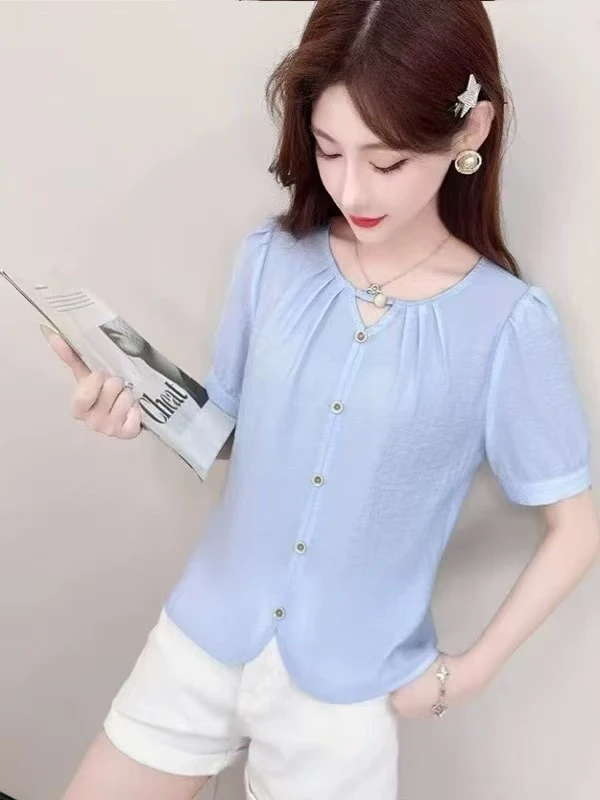 〖铃铛精选〗蓝色镂空时尚潮流衬衣