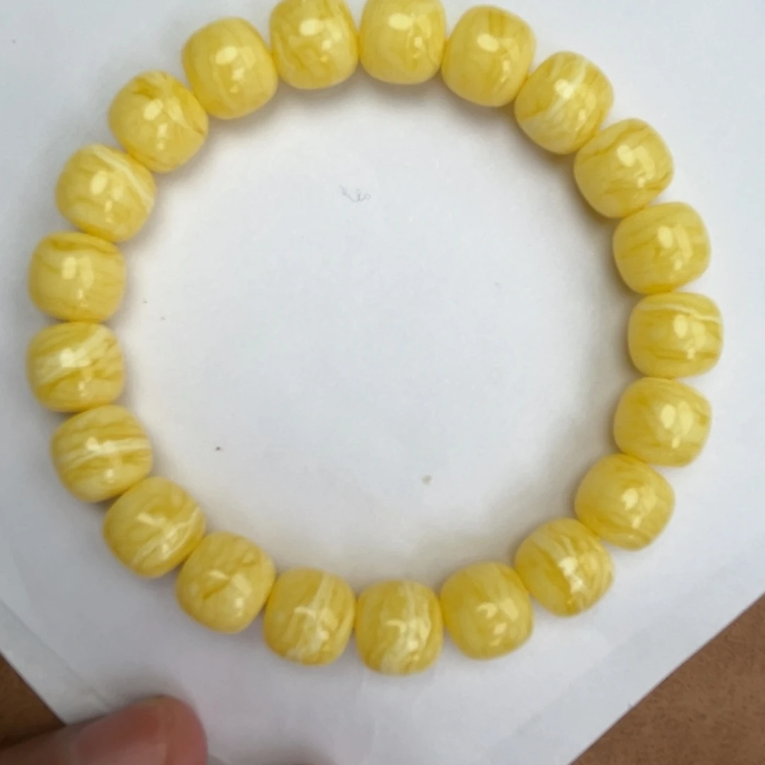 蜜蜡未镶嵌手串乌料焦皮同料鸡油黄白花虎皮千层11*10.4腕口18+