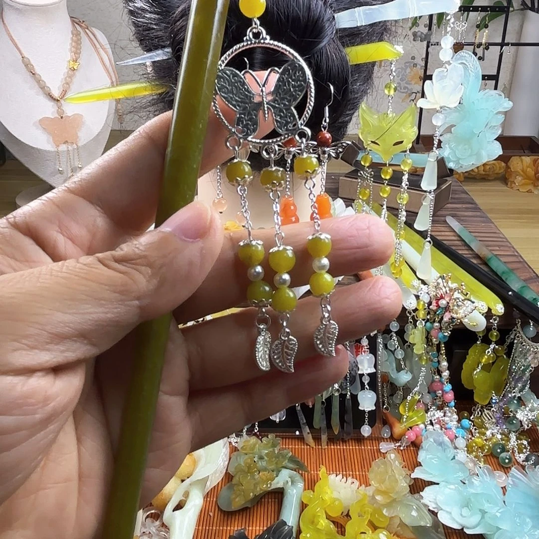 蛇纹石玉合金发饰