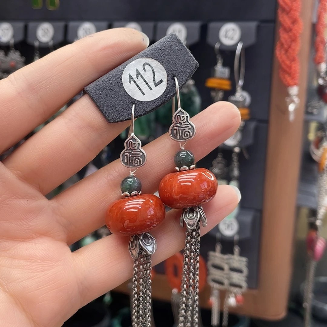 翡翠耳饰银S925镶嵌圆*648 high