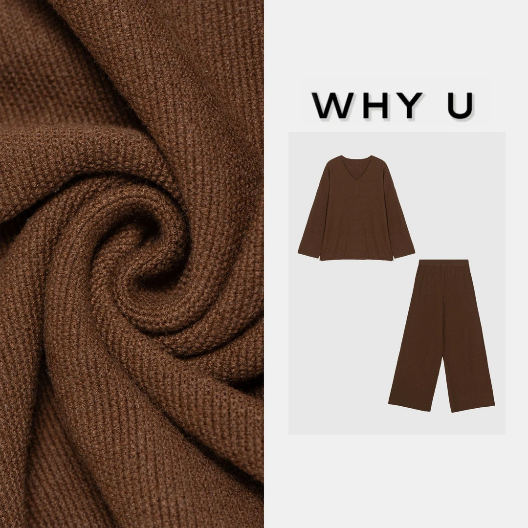 WHY U-25SS秋季新款百搭洋气针织衫上衣显瘦阔腿裤子套装【思春意】