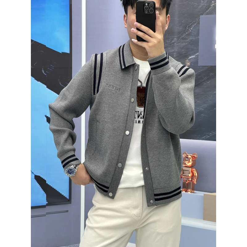 2025男士时尚潮流百搭拼接撞色翻领夹克外套