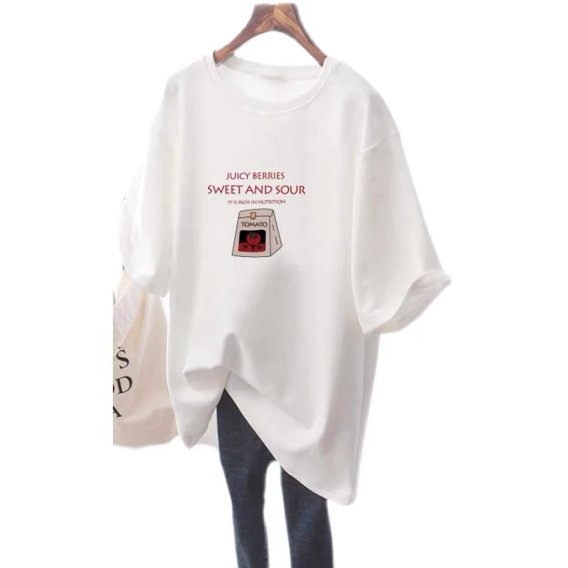 纯棉短袖t恤潮流印花{字母番茄}百搭复古休闲显瘦时尚夏季上衣