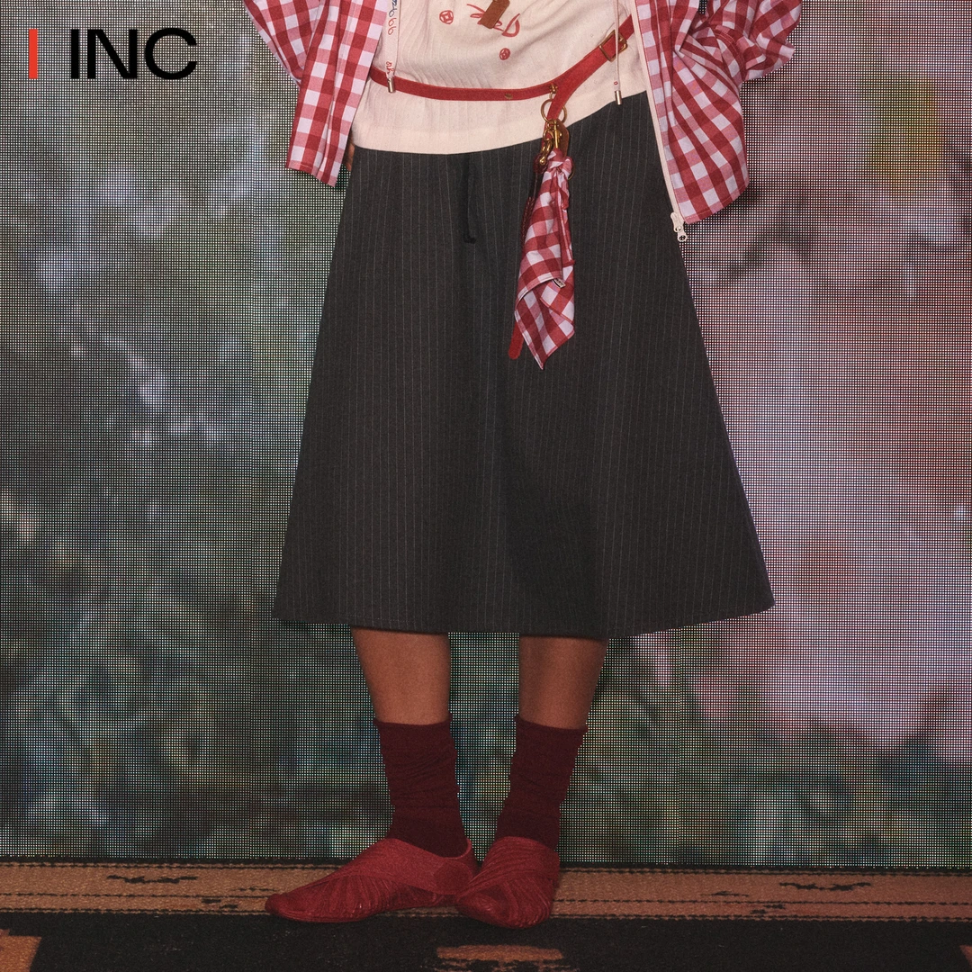 NATURAL HOTEL 岩灰色条纹A摆中长半裙女26SS早春新款裙子IINC