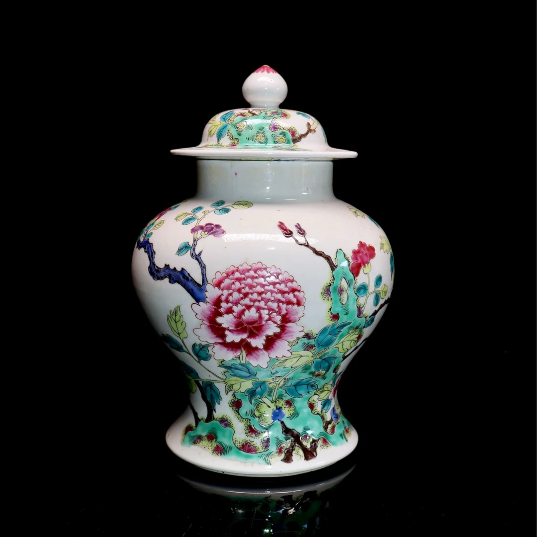 32:民国粉彩牡丹花卉纹将军罐