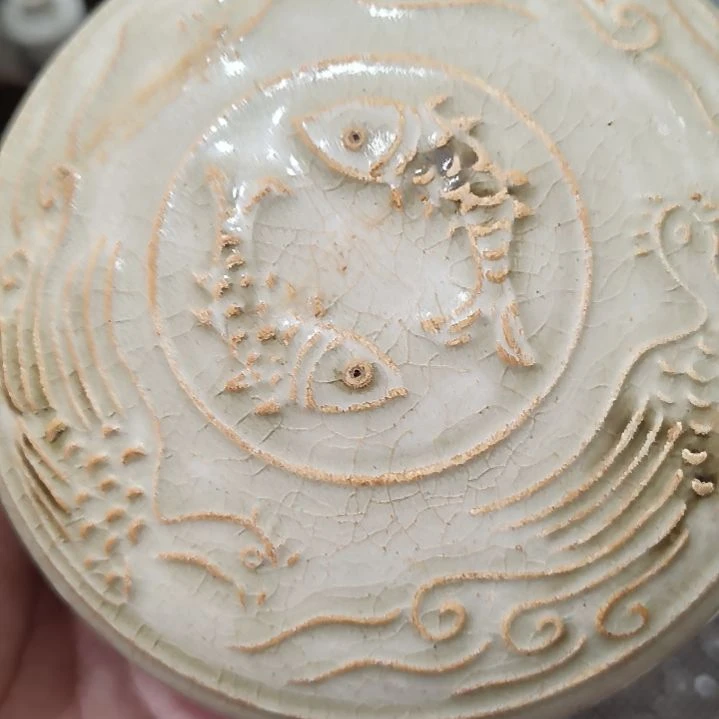 得***家摆件一件精美刻花粉盒全品