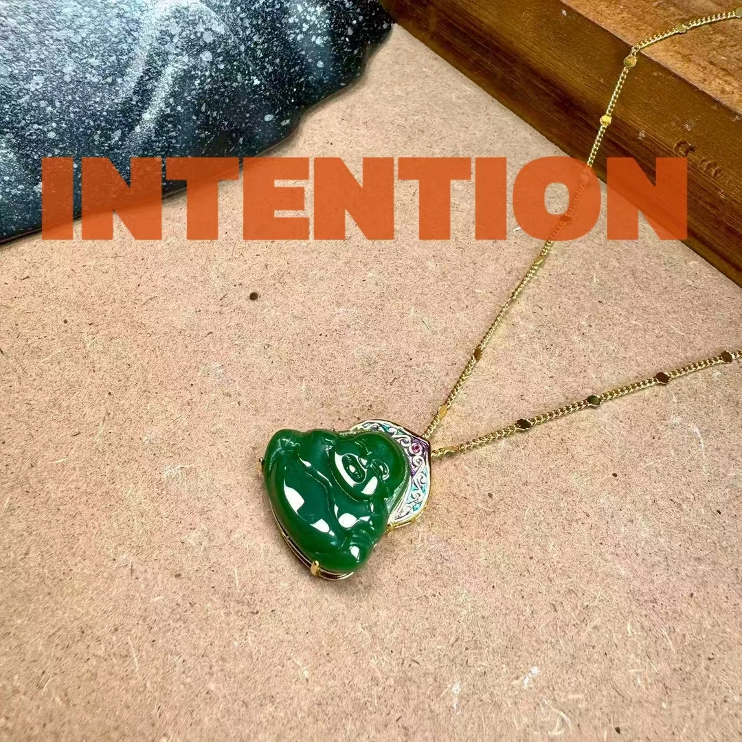 吊坠 正品INTENTION 新中式菠菜绿色佛公吊坠带链子AE1230