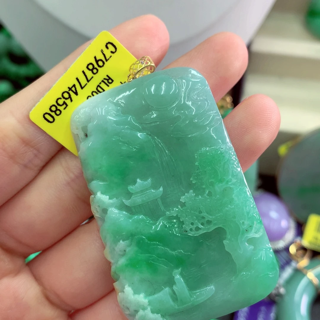 翡翠18K金镶嵌吊坠(不含链)