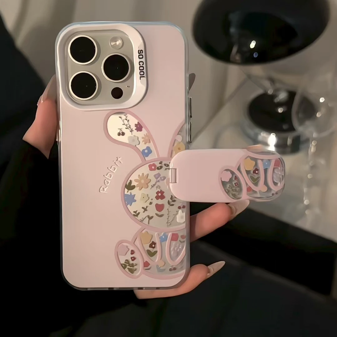 磨砂彩银适用于苹果/华为/小米/oppo/vivo镂空小熊兔子花朵手机壳