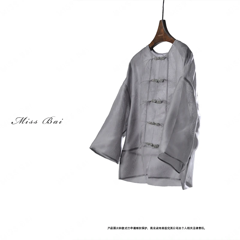 YIWEN-【羽翼】新中式盘扣设计桑蚕丝衬衣CS4056