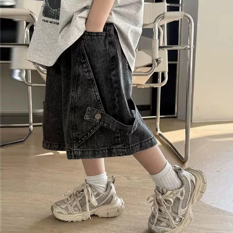 儿童弹力软牛仔短裤2025新款男童裤子夏季薄款潮帅气时髦工装中裤