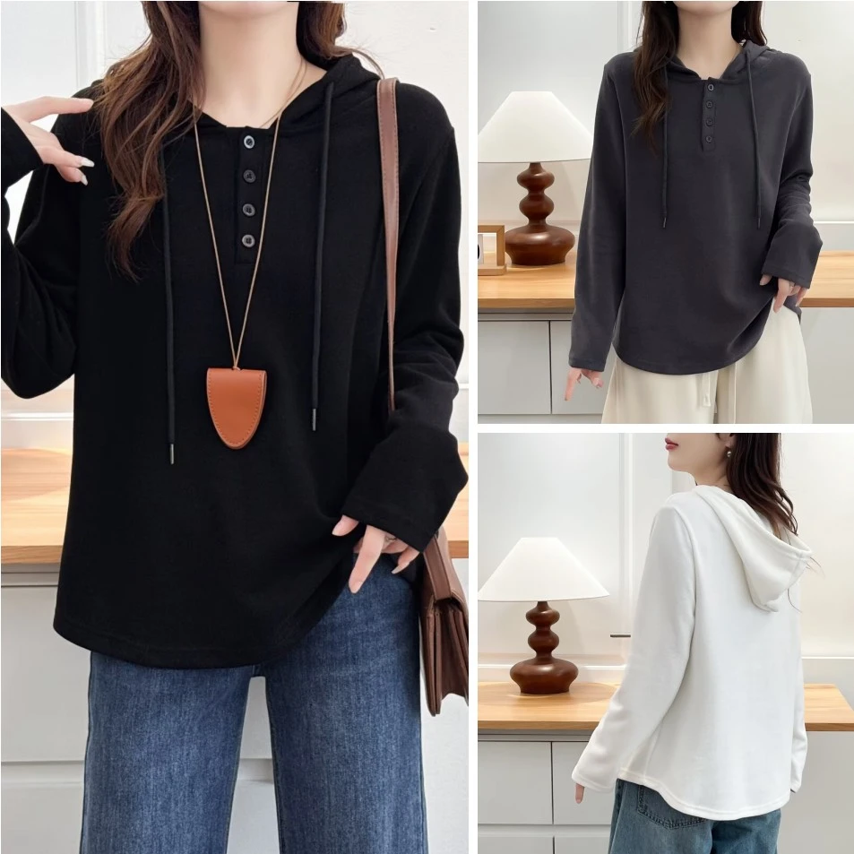 110-195斤微胖大码女装胖mm秋冬百搭显瘦纯色连帽卫衣内搭打底衫