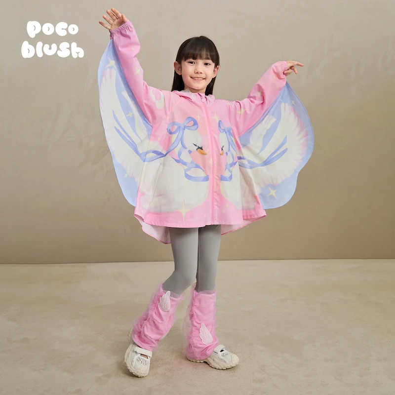 poco blush原创天鹅展翅原纱防晒外套女童公主油画印花轻薄防晒服