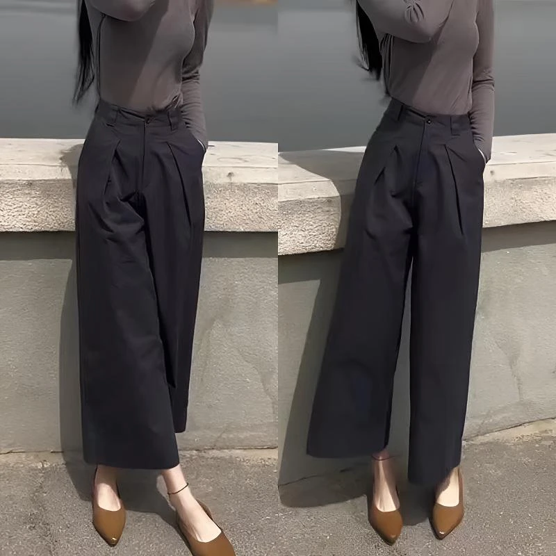 黑色复古通勤西装裤女2025夏季新款高腰显瘦时尚九分阔腿裤休闲裤