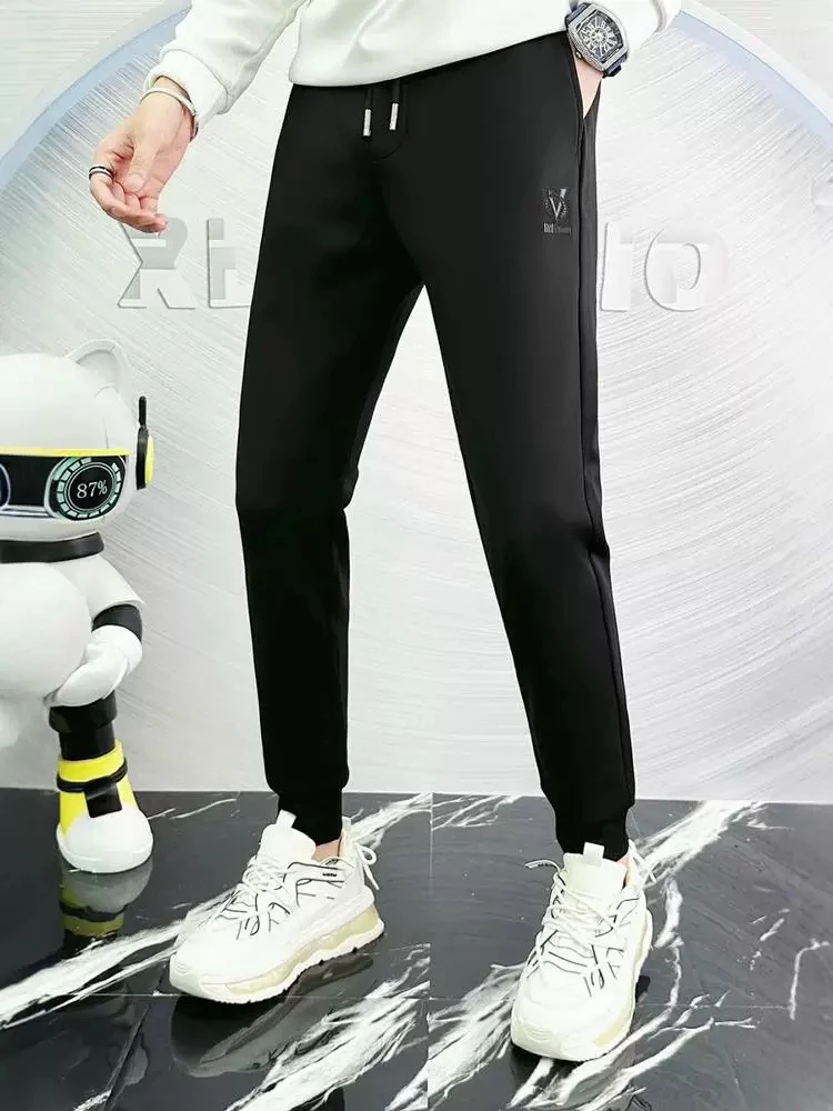 v男士冬天新款时尚潮牌字母刺绣条纹裤潮流修身束脚休闲运动裤