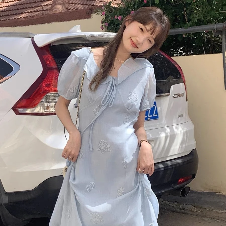 096南油珂恋定制夏季新品气质减龄收腰显瘦短袖连衣裙