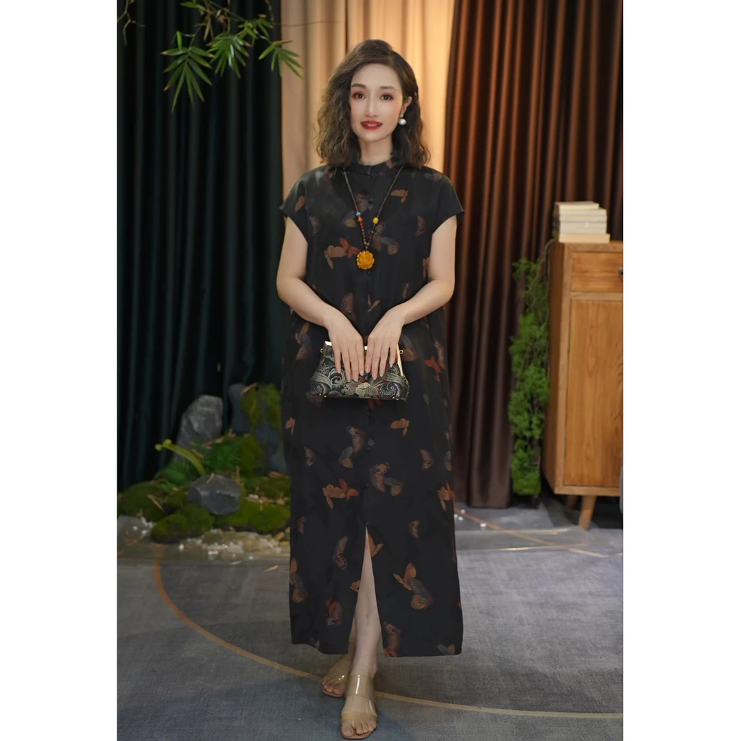 【辰辰高定】蝶恋花国风中式100桑蚕丝三经萝连衣裙女ZQ20B50352