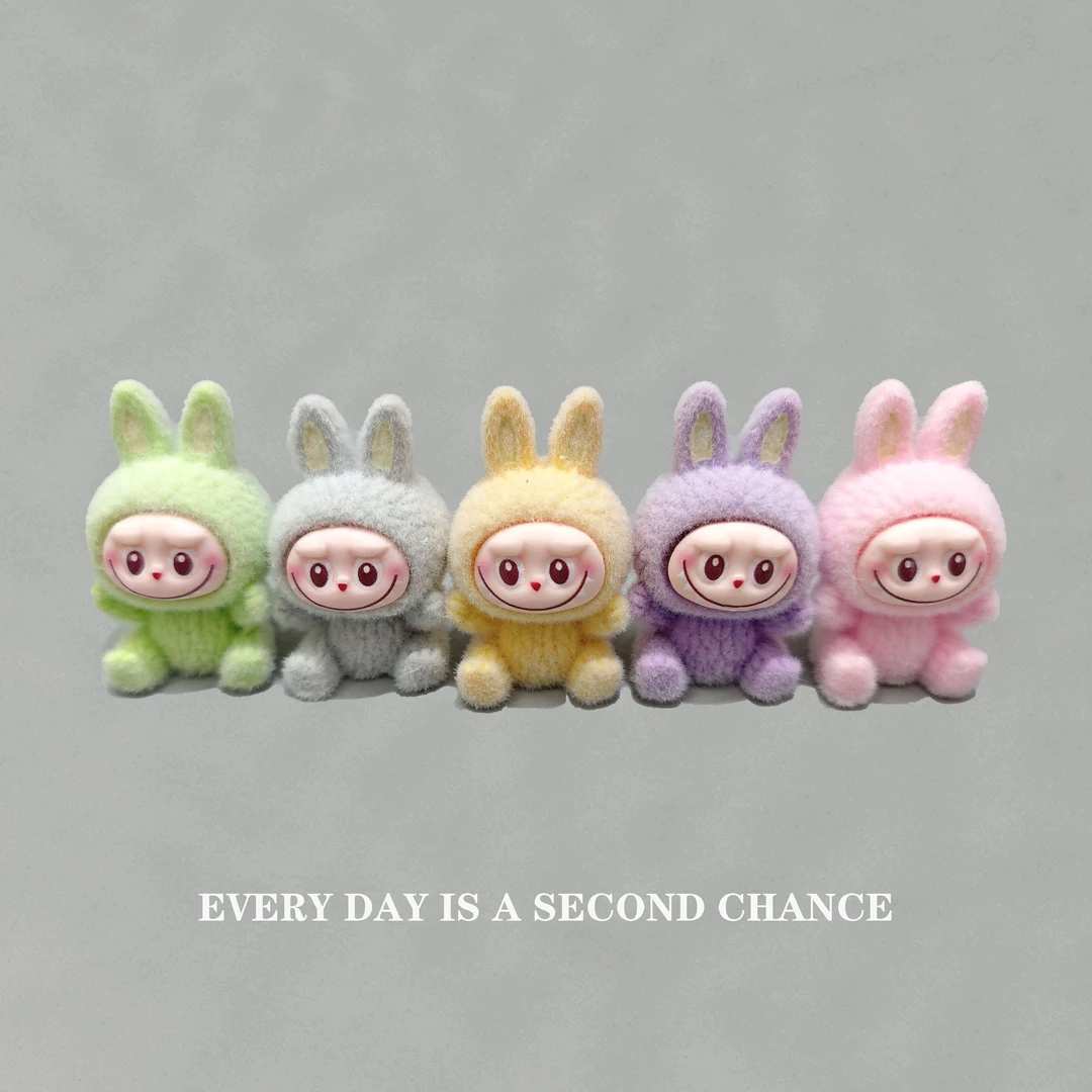 新款坐姿labubu植绒搪胶公仔办公桌立体摆件工位电脑桌面装饰摆件